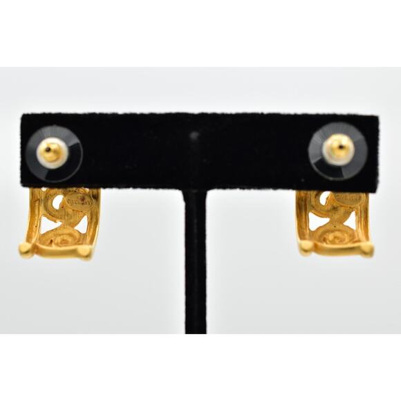 Givenchy Vintage Hoop Earrings Brushed Gold Chunky Swirl Matte Signed 1980s 9I - Picture 10 of 12